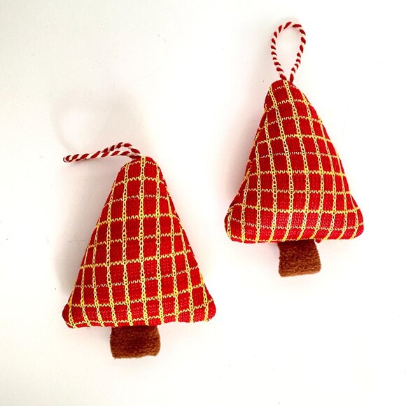 Soft Squishy Red Yellow Christmas Tree Ornaments Set of 2 5.5in Tall - Picture 2 of 6